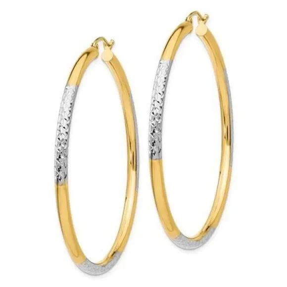 14K and Rhodium Diamond-cut 3x55mm Oversized Hoop Earrings